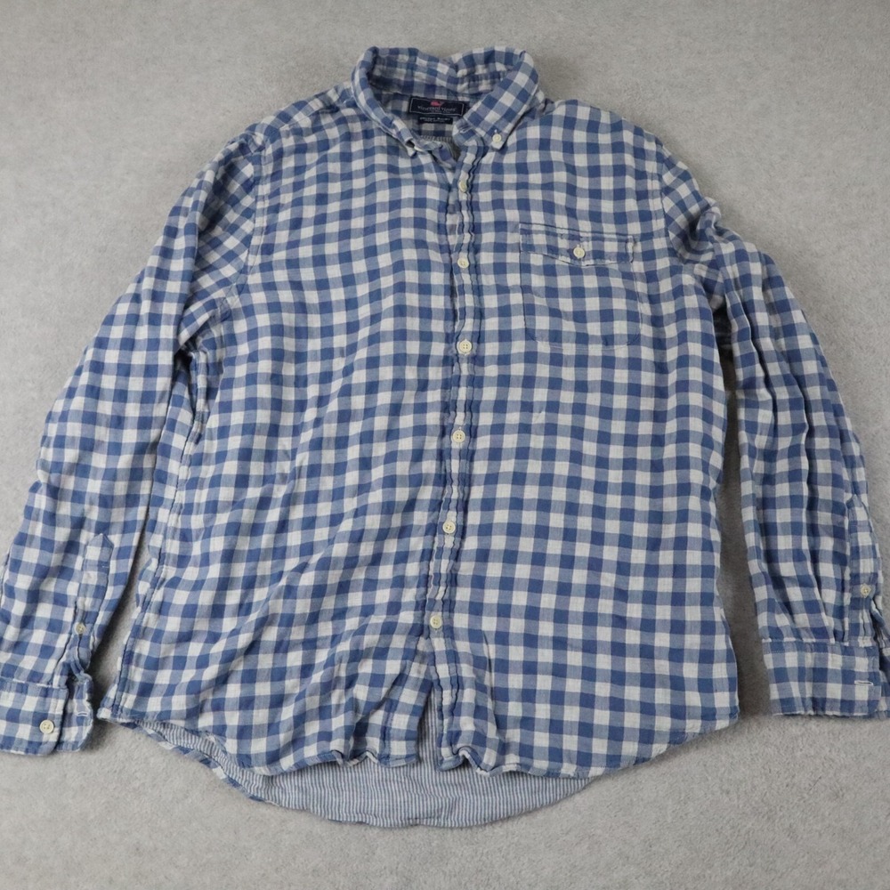 Vineyard Vines Shirt Mens Large Crosby Flap Pocket Button Up Gingham Long Sleeve